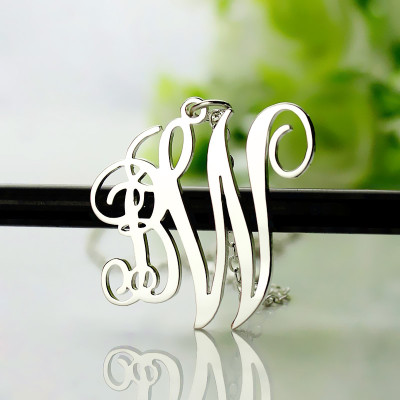 Personalised Vine Font 2 Initial Monogram Necklace 18ct Solid White Gold - Name My Jewellery