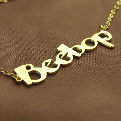 Solid Gold 18ct Personalised Beetle font Letter Name Necklace - Name My Jewellery