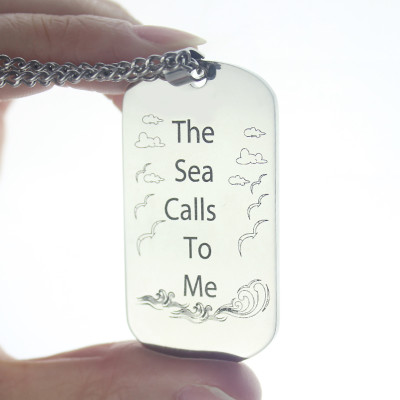 Man's Dog Tag Ocean Theme Name Necklace - Name My Jewellery