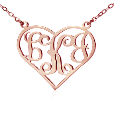 18ct Rose Gold Plated Initial Monogram Personalised Heart Necklace - Name My Jewellery