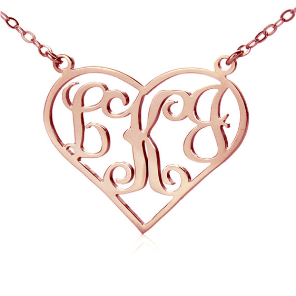 18ct Rose Gold Plated Initial Monogram Personalised Heart Necklace - Name My Jewellery