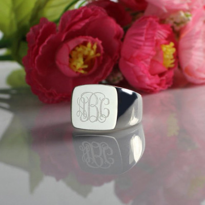 Engraved Square Designs Monogram Ring Sterling Silver - Name My Jewellery