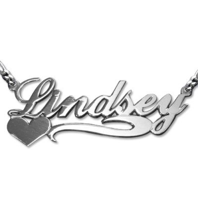 Double Thickness Side Heart Silver Name Necklace - Name My Jewellery
