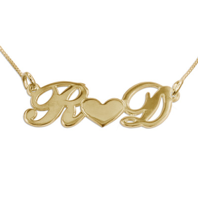Couples Heart Necklace in 18ct Gold Plating - Name My Jewellery