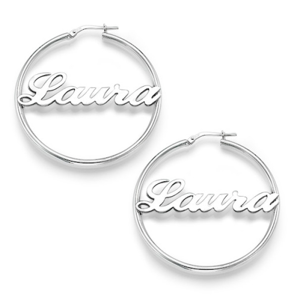Sterling Silver Hoop Name Earrings - Name My Jewellery
