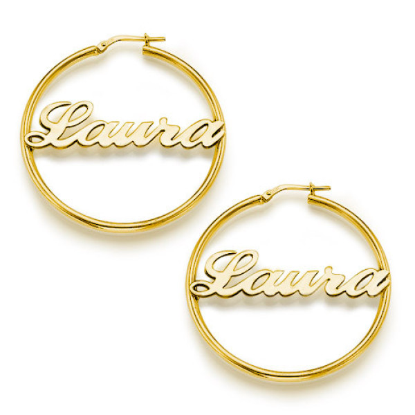 18ct Gold Plated Silver Hoop Name Earrings - Name My Jewellery