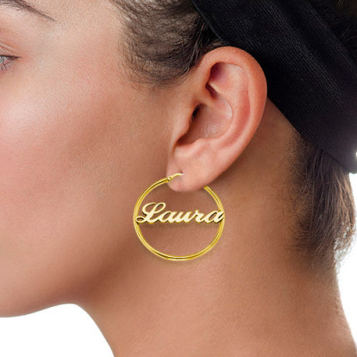18ct Gold Plated Silver Hoop Name Earrings - Name My Jewellery