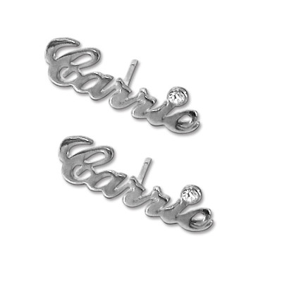 Sterling Silver Name Stud Earring with Crystal (PAIR) - Name My Jewellery