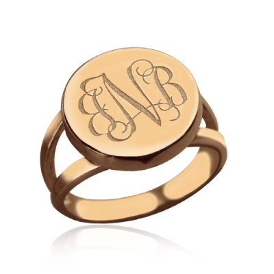 Rose Gold Circle Signet Monogram Ring - Name My Jewellery