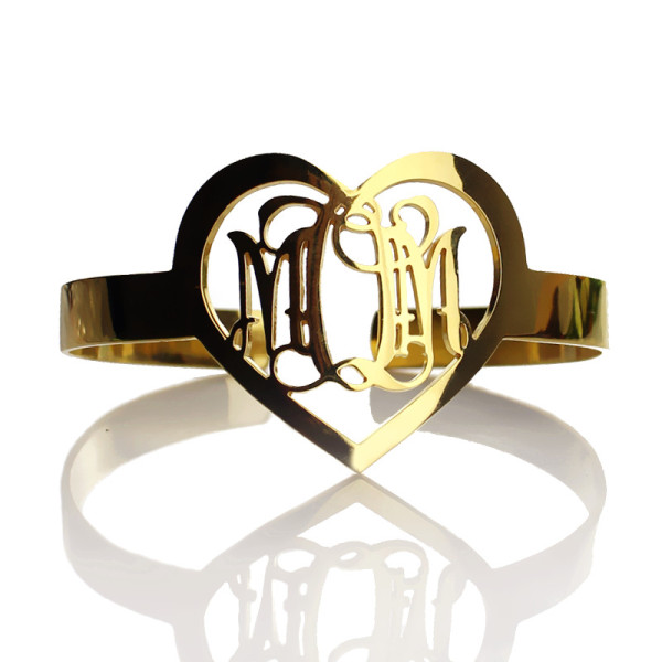Personal Gold Plated Silver 3 Initials Monogram Bracelets With Heart - Name My Jewellery