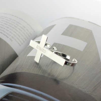 Custom Two finger Cross Ring Engraved Name Sterling Silver - Name My Jewellery