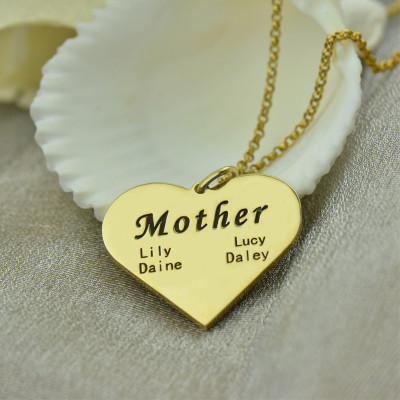 "Mother" Heart Family Names Necklace 18ct Gold Plated - Name My Jewellery