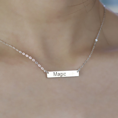 Nameplate Bar Necklace with Icons Sterling Silver - Name My Jewellery