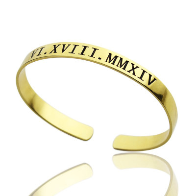 Personalised Roman Numeral Bracelet 18ct Gold Plated - Name My Jewellery