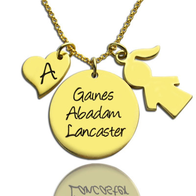 Family Names Pendant For Mother With Kids Charm In 18ct Gold Plated - Name My Jewellery