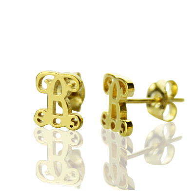 Single Monogram Stud Earrings 18ct Gold Plated - Name My Jewellery