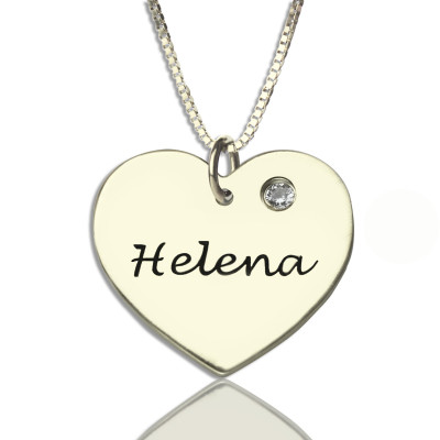 Sterling Silver Simple Heart Name Necklace with Birthstone  - Name My Jewellery