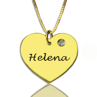 Simple Heart Necklace with Name  Birhtstone 18ct Gold Plated  - Name My Jewellery