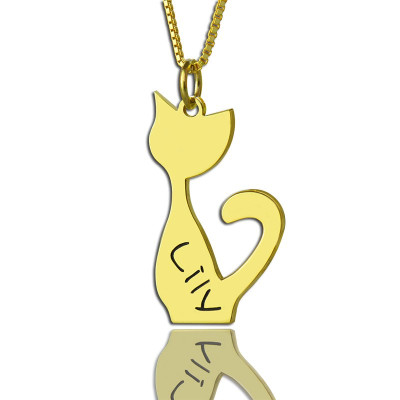 Custom Cat Name Pendant Necklace 18ct Gold Plated Over - Name My Jewellery