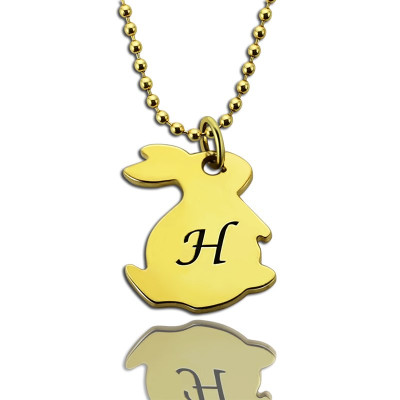 Tiny Rabbit Initial Charm Necklace 18ct Gold Plated - Name My Jewellery