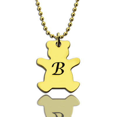 Cute Teddy Bear Initial Charm Necklace 18ct Gold Plated - Name My Jewellery
