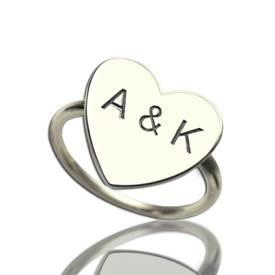Engraved Sweetheart Ring with Double Initials Sterling Silver - Name My Jewellery