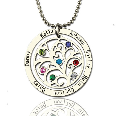 Personalised Family Tree Birthstone Name Necklace  - Name My Jewellery