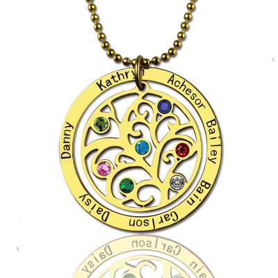 Family Tree Birthstone Necklace In 18ct Gold Plated  - Name My Jewellery