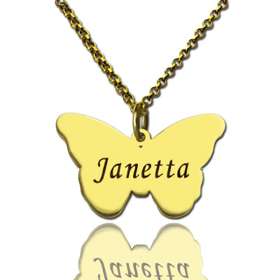 Custom Charming Butterfly Pendant Emgraved Name 18ct Gold Plated - Name My Jewellery