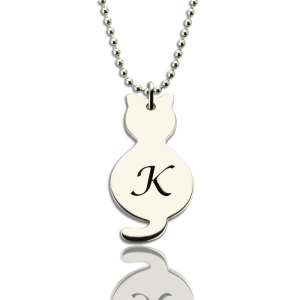 Personalised Tiny Cat Initial Pendant Necklace Silver - Name My Jewellery