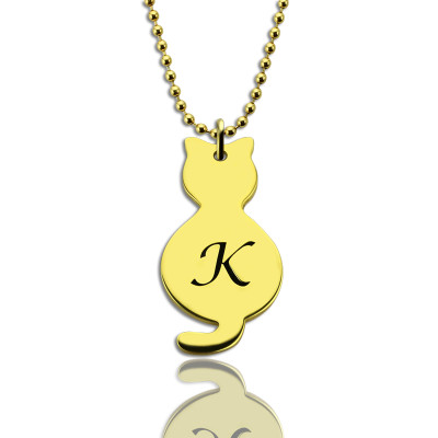 Gold Over Cat Initial Pendant Necklace - Name My Jewellery