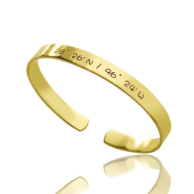 Engravable Latitude Longitude Coordinate Cuff Bangle 18ct Gold Plated - Name My Jewellery
