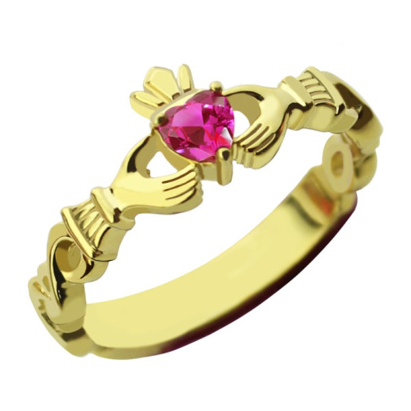 Ladies Modern Claddagh Rings With Birthstone  Name Gold Plated  - Name My Jewellery