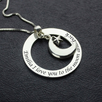 I Love You To The Moon and Back Moon  Start Charm Pendant - Name My Jewellery