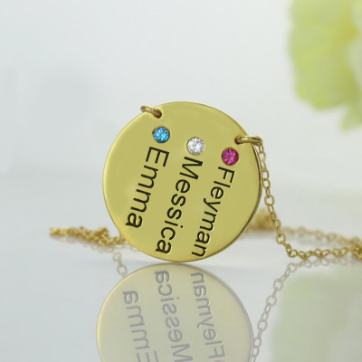 Disc Birthstone Family Names Necklace in 18ct Gold Plated  - Name My Jewellery