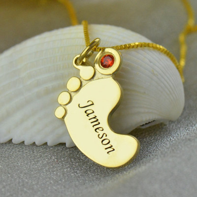 Baby Feet Necklace with birthstone Name Gold  - Name My Jewellery