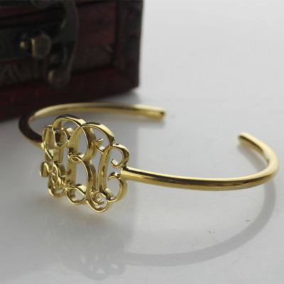 Personalised Celebrity Monogram Initial Bangle 18ct Gold Plated - Name My Jewellery