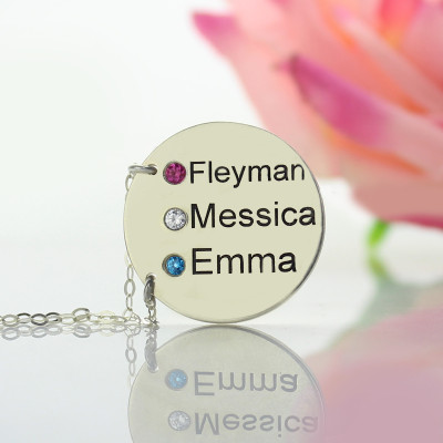 Disc Necklace With Names  Birthstones Silver  - Name My Jewellery