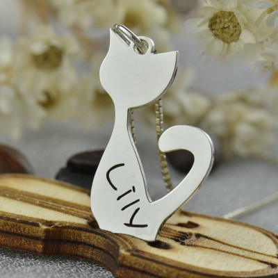 Personalised Cat Name Charm Necklace in Silver - Name My Jewellery