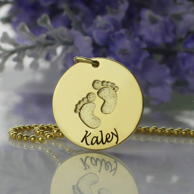Personalised Baby Footprints Name Necklace 18ct Gold Plated - Name My Jewellery