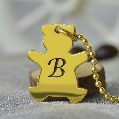 Cute Teddy Bear Initial Charm Necklace 18ct Gold Plated - Name My Jewellery