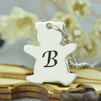 Personalised Teddy Bear Initial Necklace Sterling Silver - Name My Jewellery