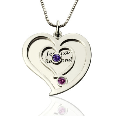 Personalised Couples Birthstone Heart Name Necklace  - Name My Jewellery