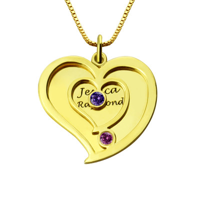 His  Her Birthstone Heart Name Necklace 18ct Gold Plated  - Name My Jewellery