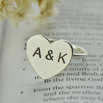 Engraved Sweetheart Ring with Double Initials Sterling Silver - Name My Jewellery