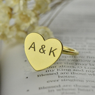 Engraved Sweetheart Ring with Double Initials 18ct Gold Plated - Name My Jewellery