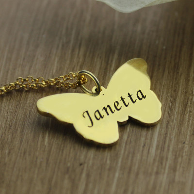 Custom Charming Butterfly Pendant Emgraved Name 18ct Gold Plated - Name My Jewellery