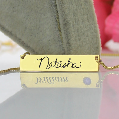 Custom Necklace Signature Bar Necklace Handwritring 18ct Gold Plated - Name My Jewellery