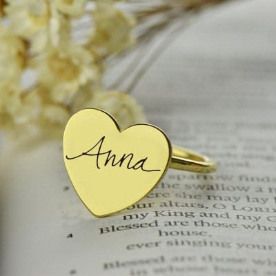 Gold Heart Signet Ring With Your Signature - Name My Jewellery