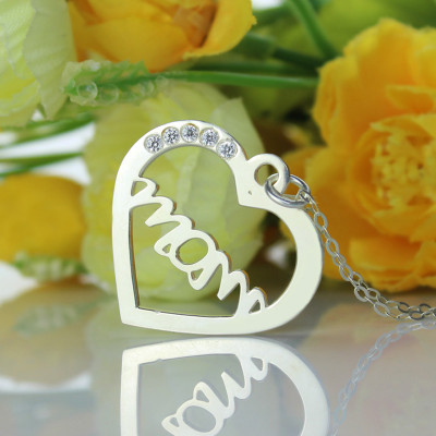 Mothers Birthstone Heart Necklace Sterling Silver  - Name My Jewellery